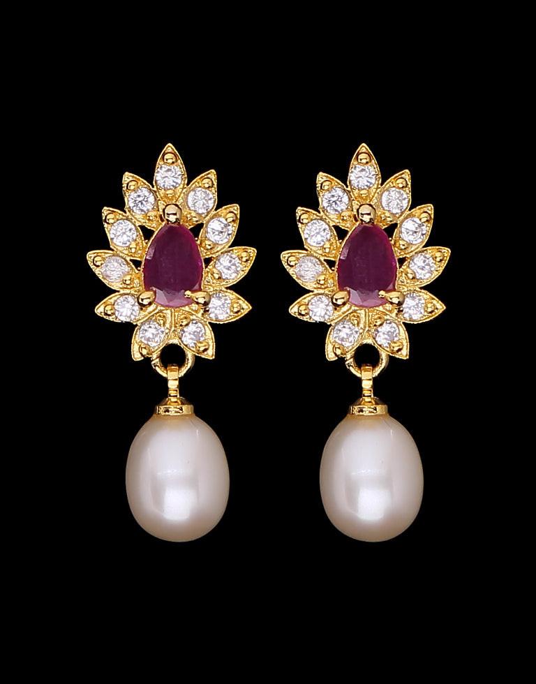 Freshwater Pearl with Cubic Zircon & Semi Precious Stone Fancy Stud Earrings