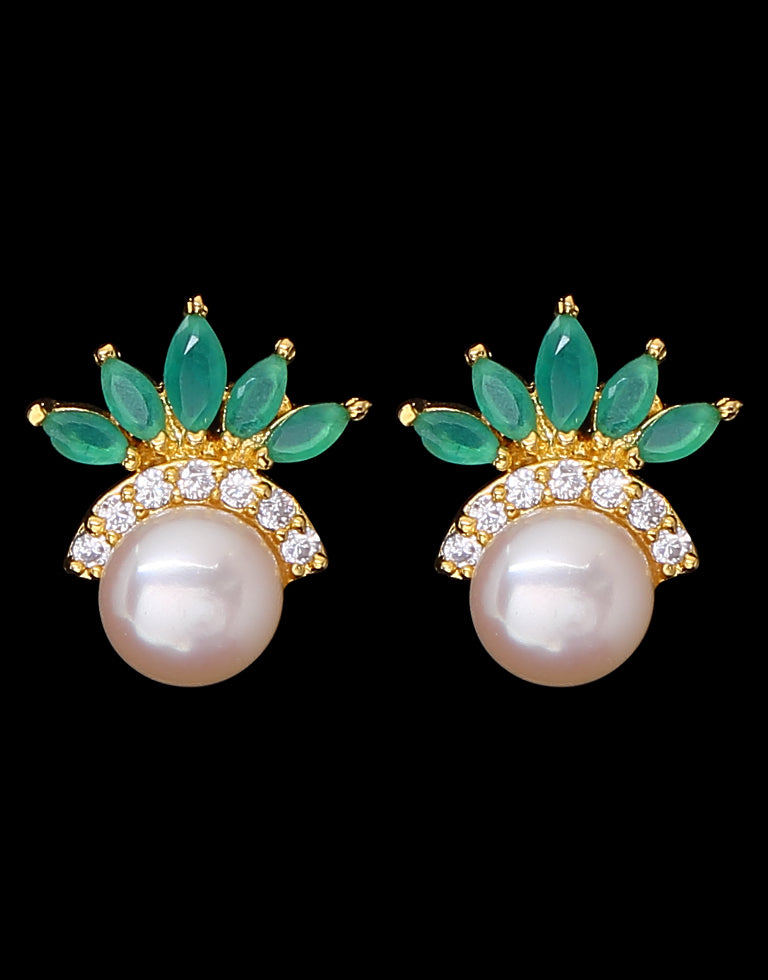 Freshwater Pearl with Cubic Zircon & Semi Precious Stone Fancy Stud Earrings
