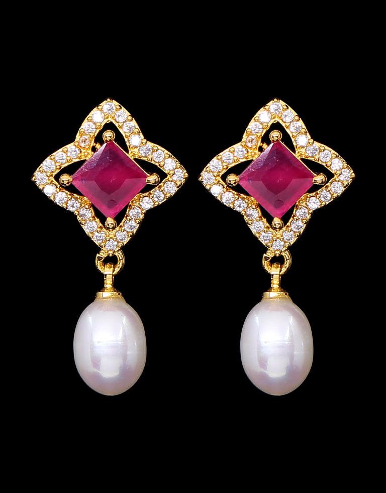 Freshwater Pearl With Cubic Zircon & Semi Precious Stone Fancy Stud Earrings
