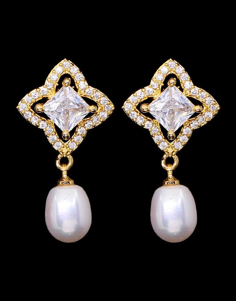 Freshwater Pearl With Cubic Zircon & Semi Precious Stone Fancy Stud Earrings