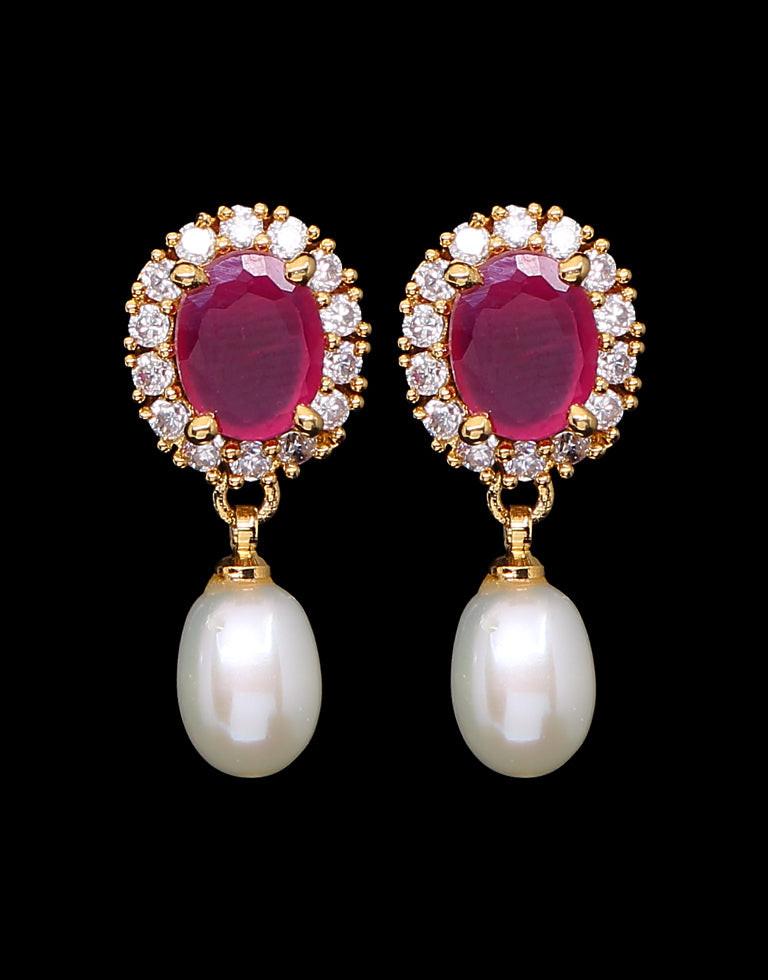 Freshwater Pearl With Cubic Zircon & Semi Precious Stone Fancy Stud Earrings