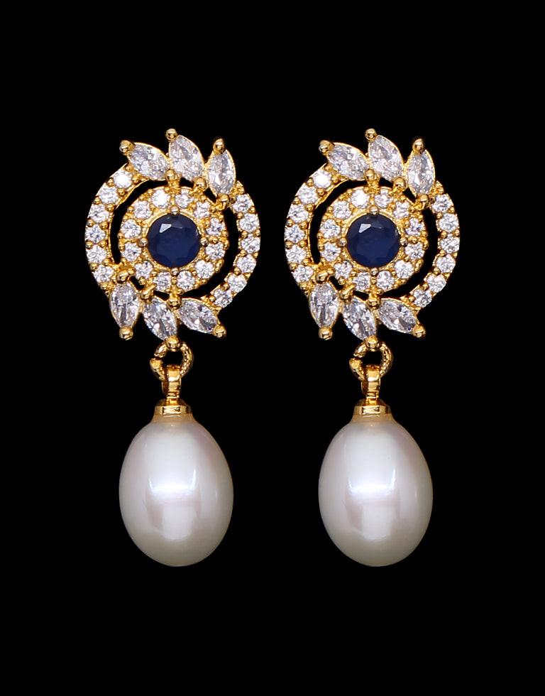 Freshwater Pearl With Cubic Zircon & Semi Precious Stone Fancy Stud Earrings