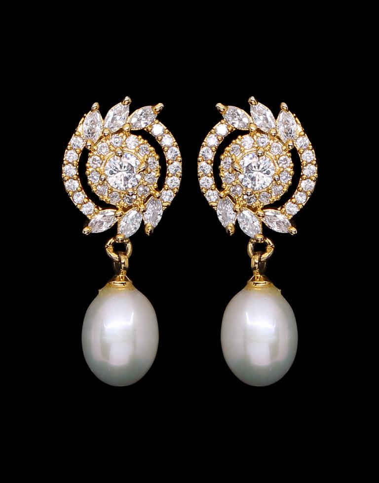 Freshwater Pearl With Cubic Zircon & Semi Precious Stone Fancy Stud Earrings