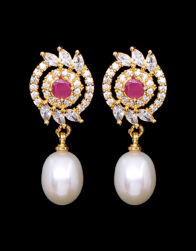 Freshwater Pearl With Cubic Zircon & Semi Precious Stone Fancy Stud Earrings