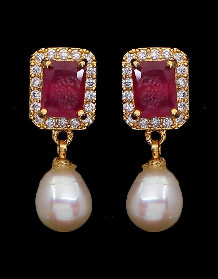 Freshwater Pearl With Cubic Zircon & Semi Precious Stone Fancy Stud Earrings