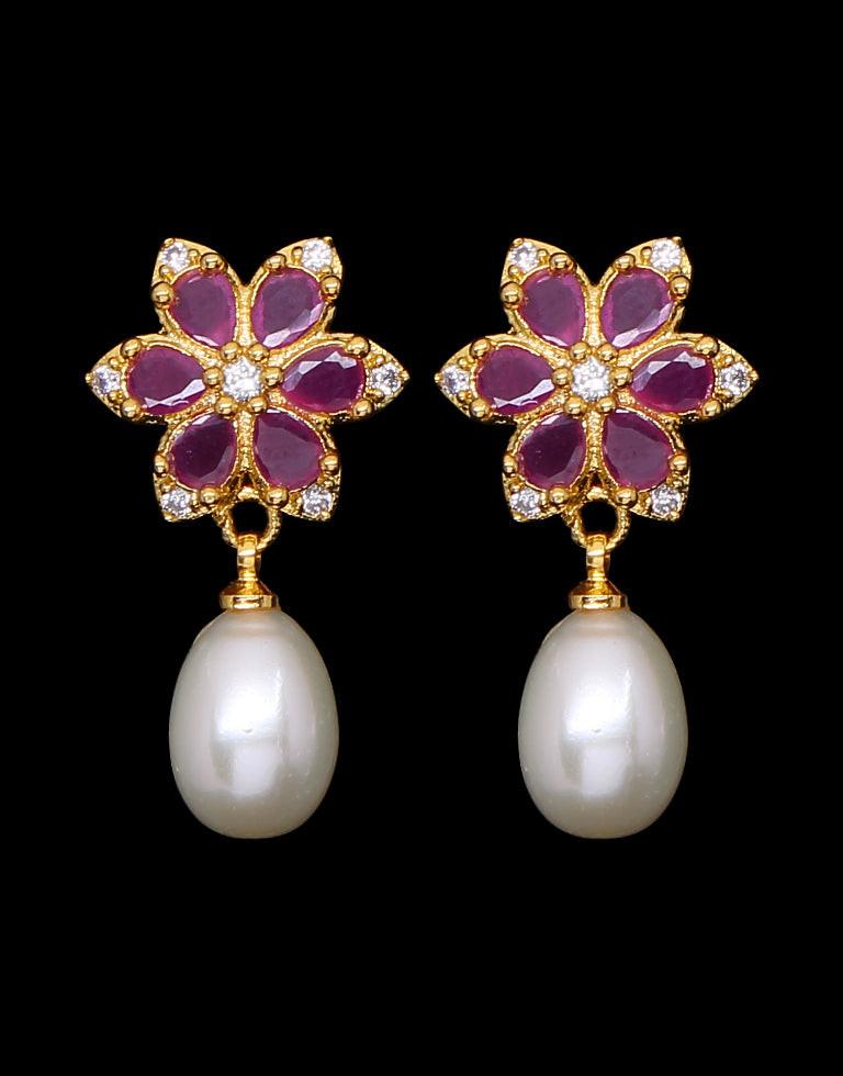Freshwater Pearl with Cubic Zircon & Semi Precious Stone Fancy Stud Earrings