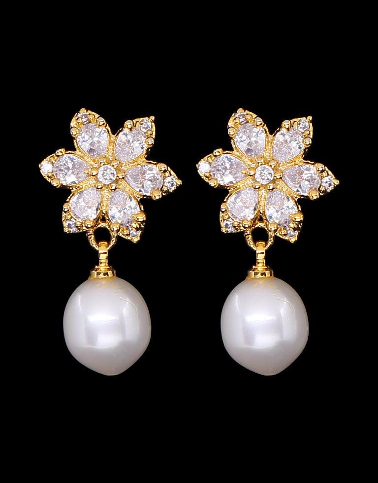 Freshwater Pearl with Cubic Zircon & Semi Precious Stone Fancy Stud Earrings