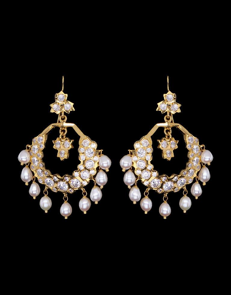 Traditional Chand Bali With CZ Stone & Peral Drop