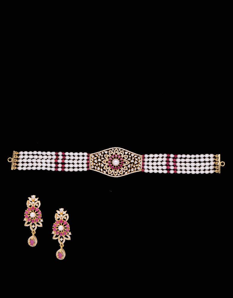Freshwater Oval Shape Pearl Choker Necklace Set