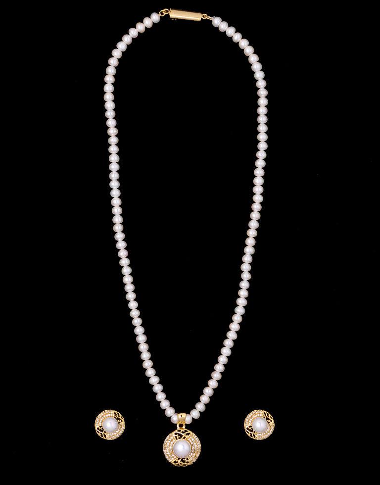 White Round Beaded Pearl Set Stone Studded Pendant