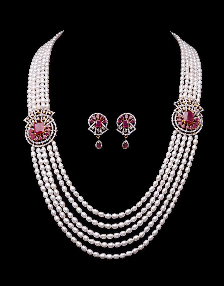 Freshwater Oval Shape Pearl Side Brooch Necklace Set