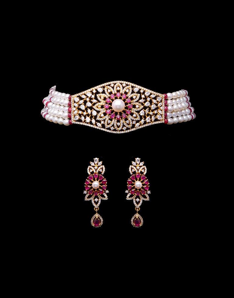 Freshwater Oval Shape Pearl Choker Necklace Set