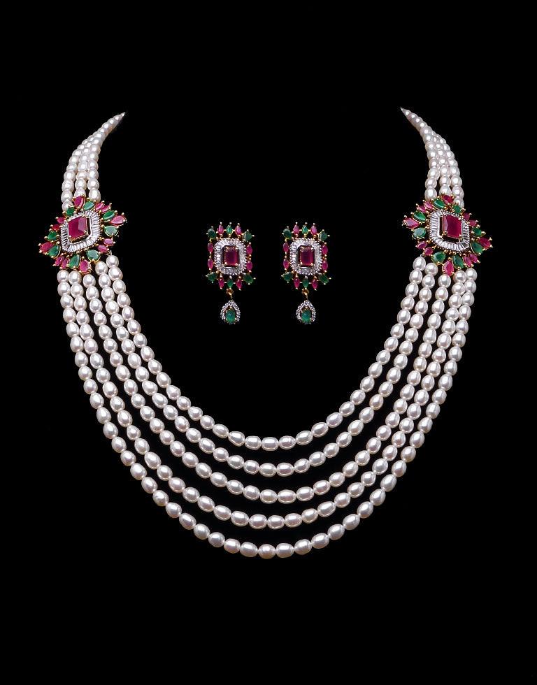 Freshwater Oval Shape Pearl Side Brooch Necklace Set