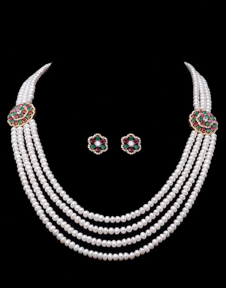 Freshwater Half Round Pearl Side Brooch Necklace Set