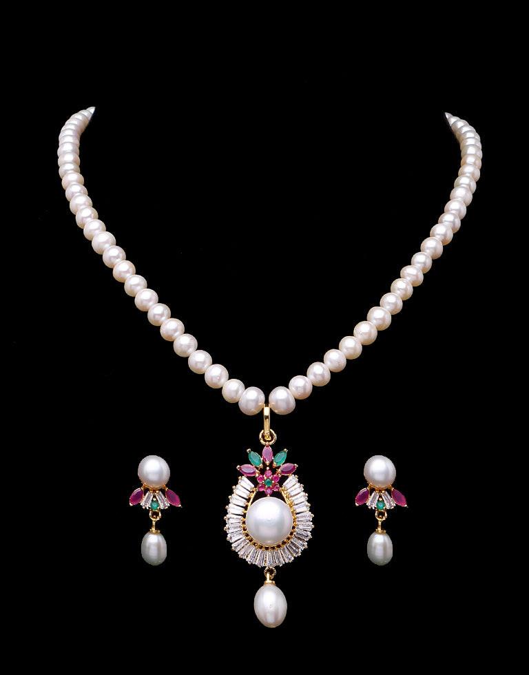 Stone Studded Pearl Charms Tangled in Round Beaded Pearl Set