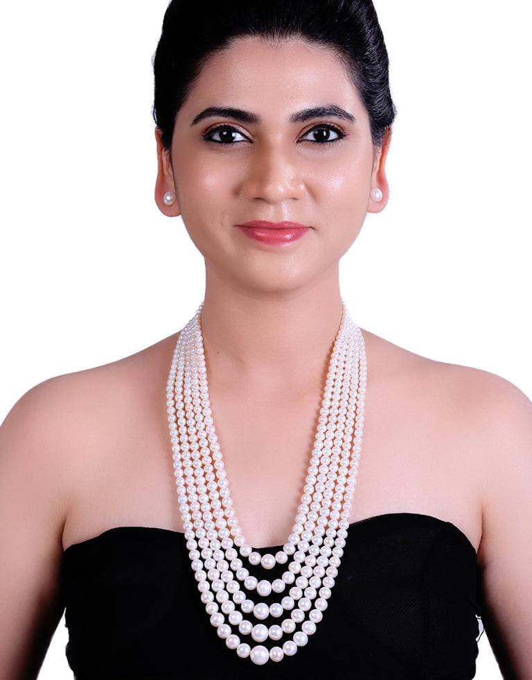 The Round White Freshwater Pearl Graded Necklace
