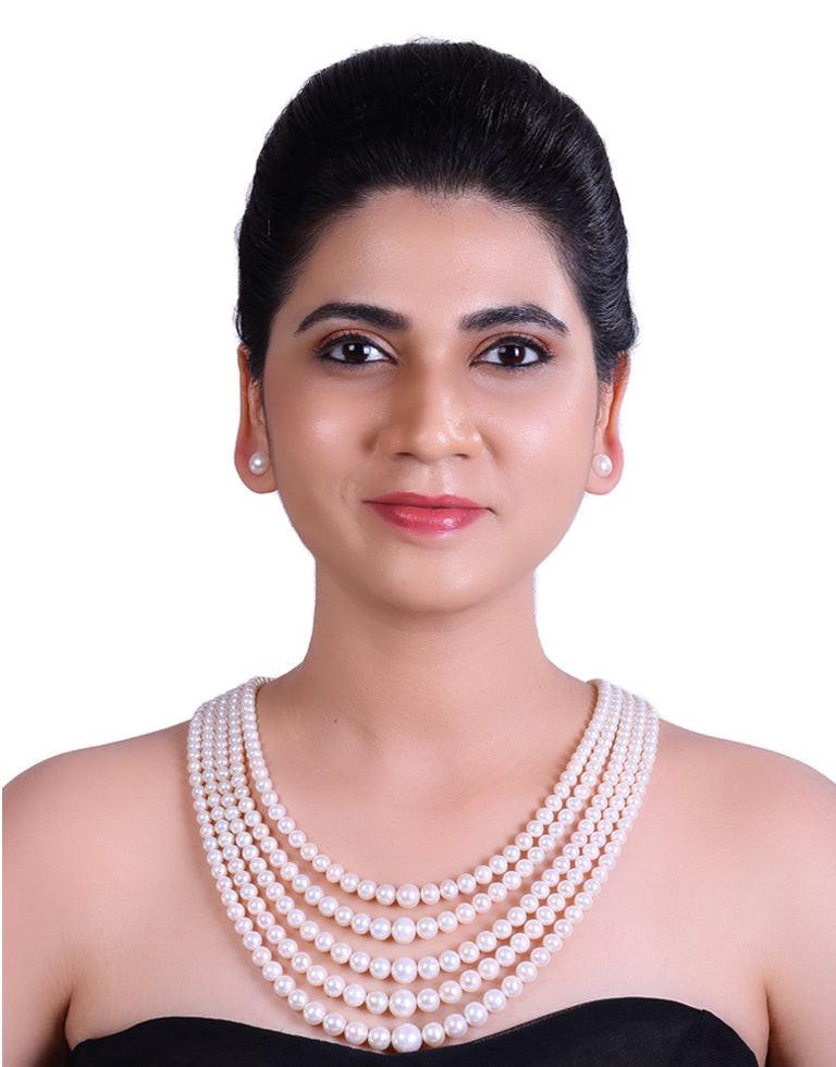 The Round White Freshwater Pearl Graded Necklace
