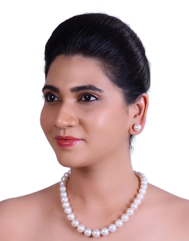 Round Natural-Color White South Sea Saltwater Pearl Necklace, 10.3-14.5mm – AA+ Quality