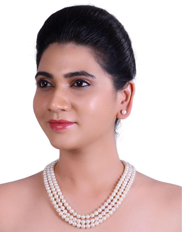 Round White Japanese Akoya Saltwater Pearl Necklace, 6.5-7.8mm – AA+ Quality