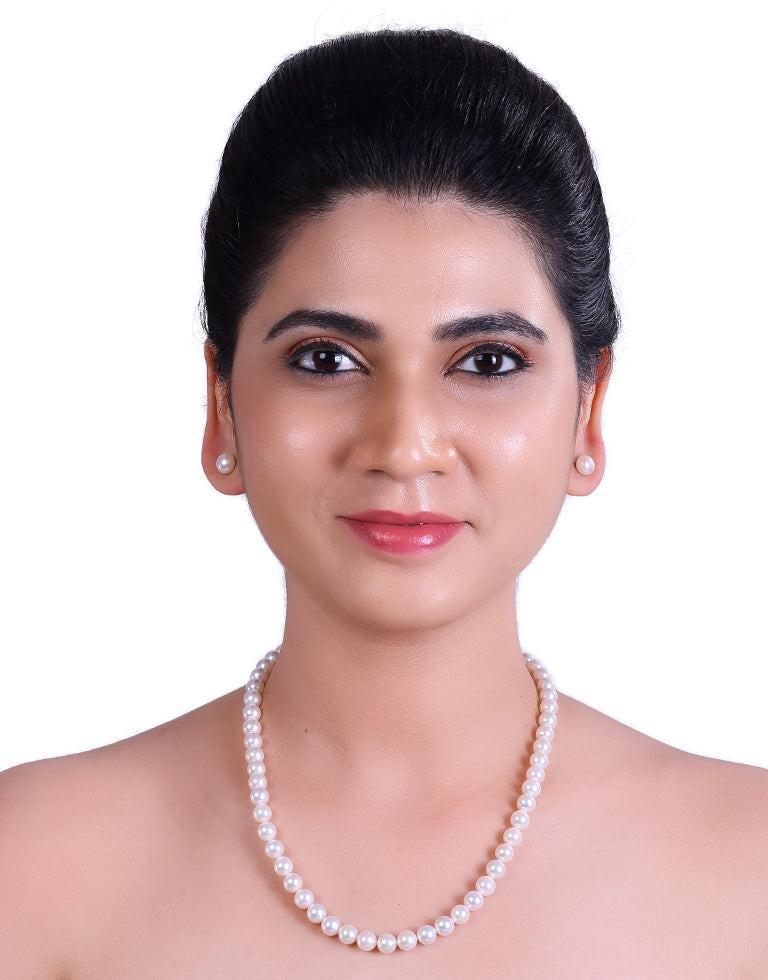 White Japanese Akoya Pearl Necklace, 8.0–8.5mm AAA Quality