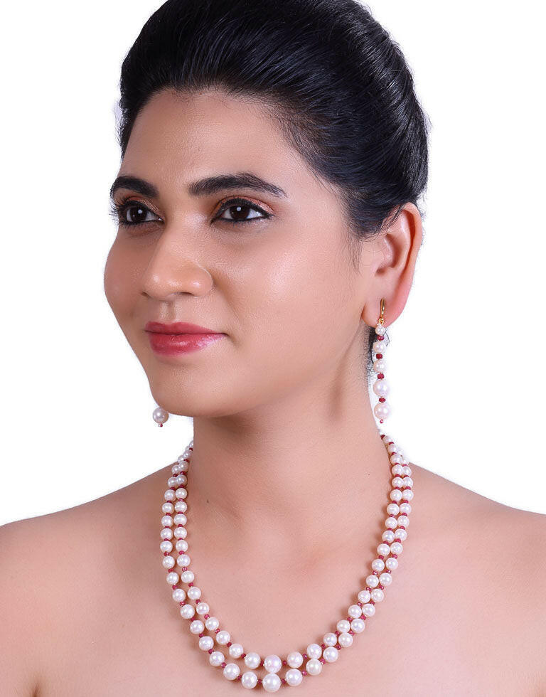 Wonderful White Freshwater Pearl With Real Ruby & Gold Cutrings