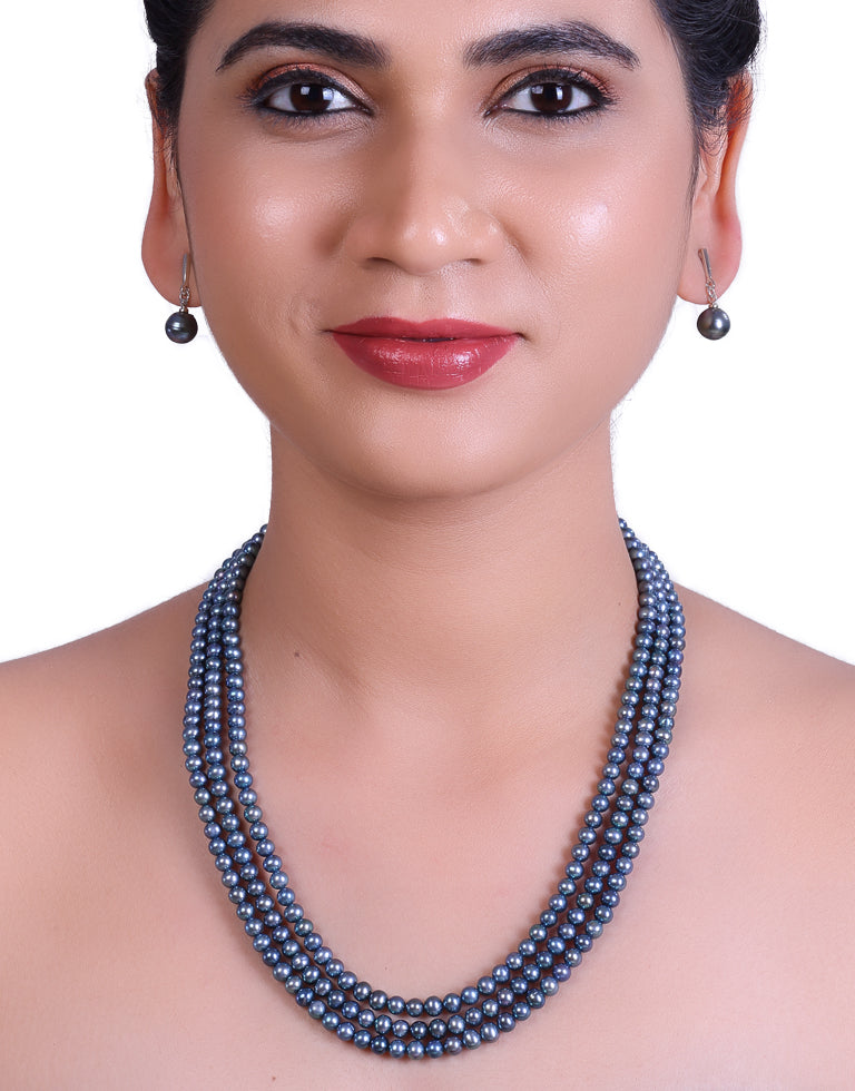 Wonderful Round Greyish Black Freshwater Pearl Necklace