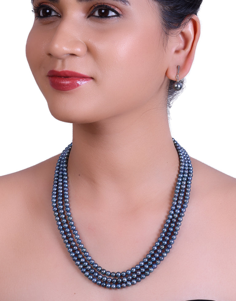Wonderful Round Greyish Black Freshwater Pearl Necklace