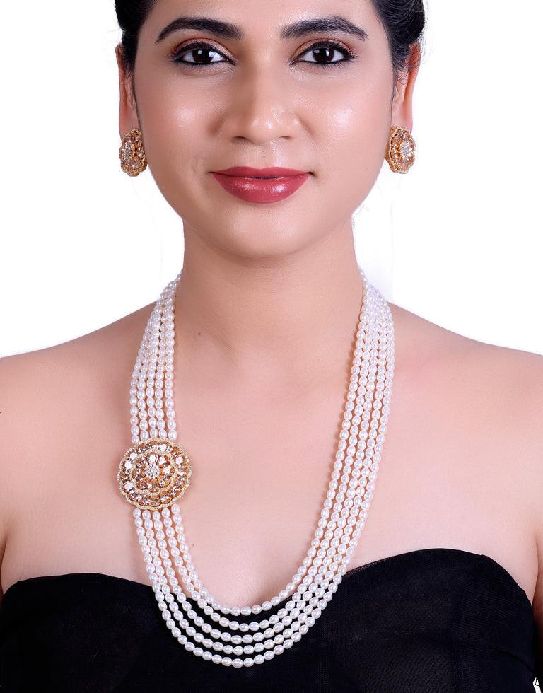 Freshwater Oval Shape Pearl Side Brooch Necklace Set