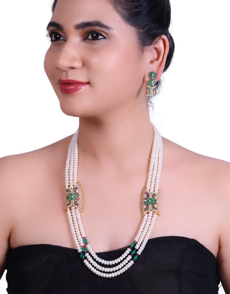 Freshwater Half Round Pearl Side Brooch Necklace Set