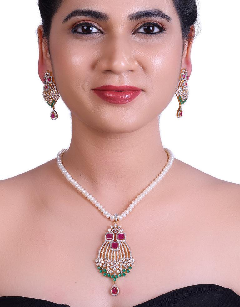 White Cultured Pearl Set with Unique Flower Pendant
