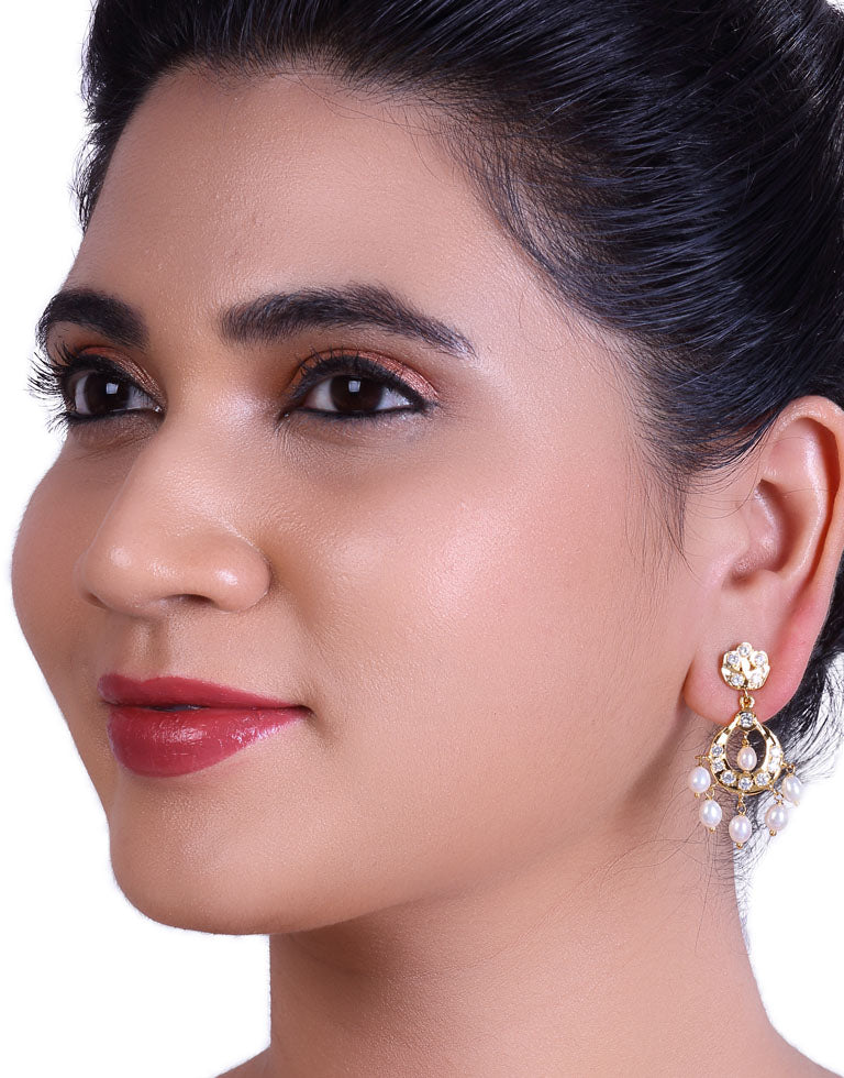 Traditional Chand Bali With CZ Stone & Peral Drop