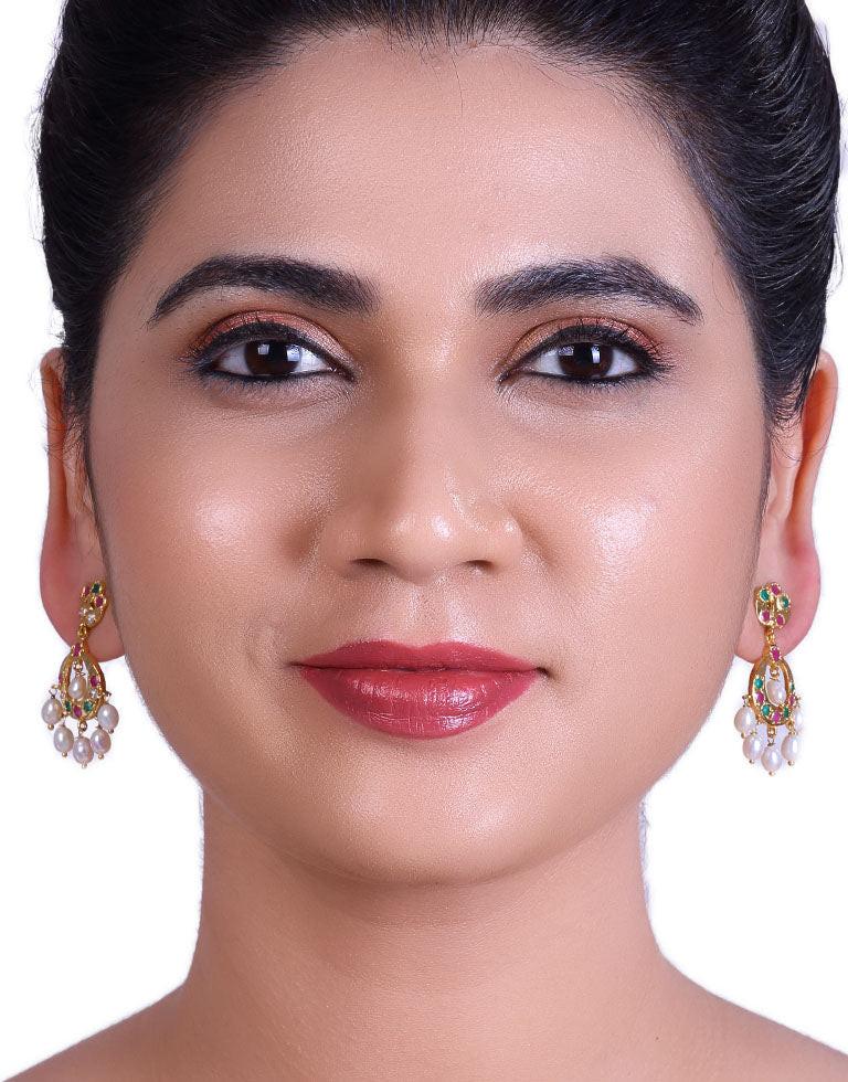 Traditional Chand Bali with Multi-Color Stones & Pearl Drop