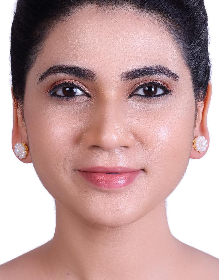 White Freshwater Flower Pearl Stud Earring