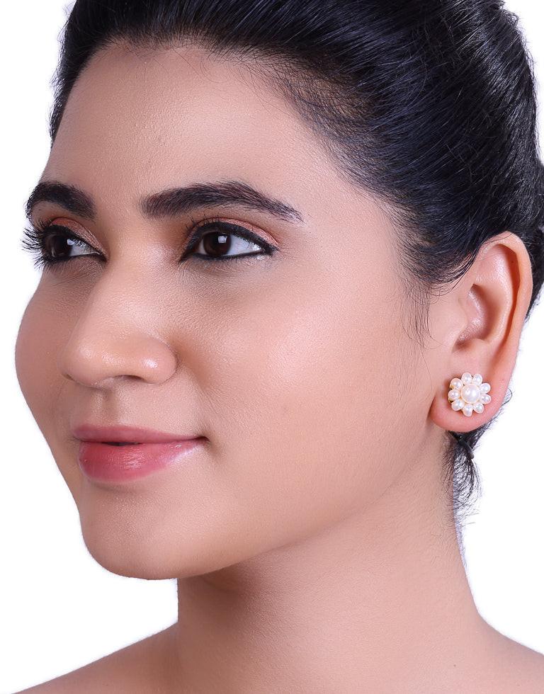 White Freshwater Flower Pearl Stud Earring