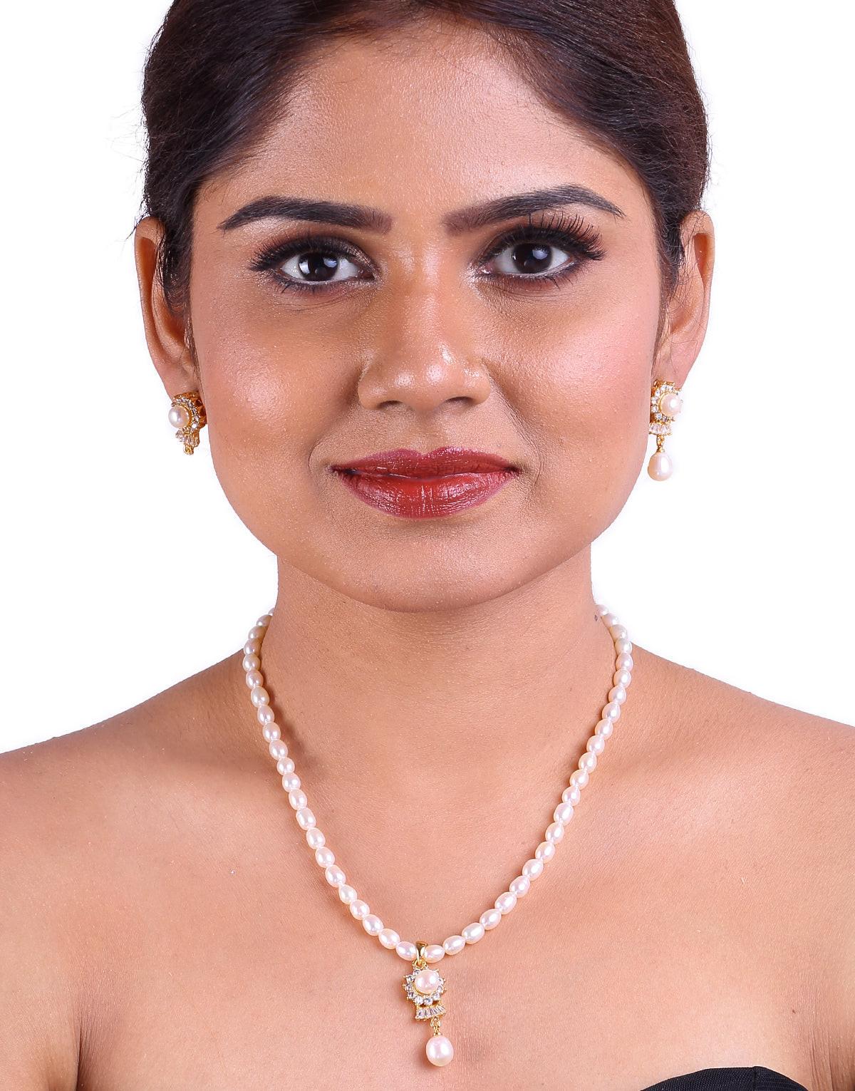 Serene Freshwater Pearl Set, With Cz Stone
