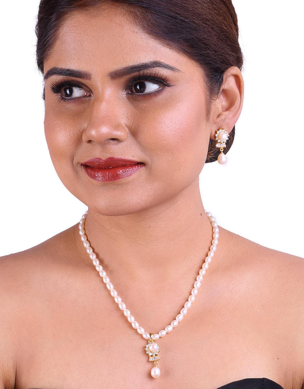 Serene Freshwater Pearl Set, With Cz Stone