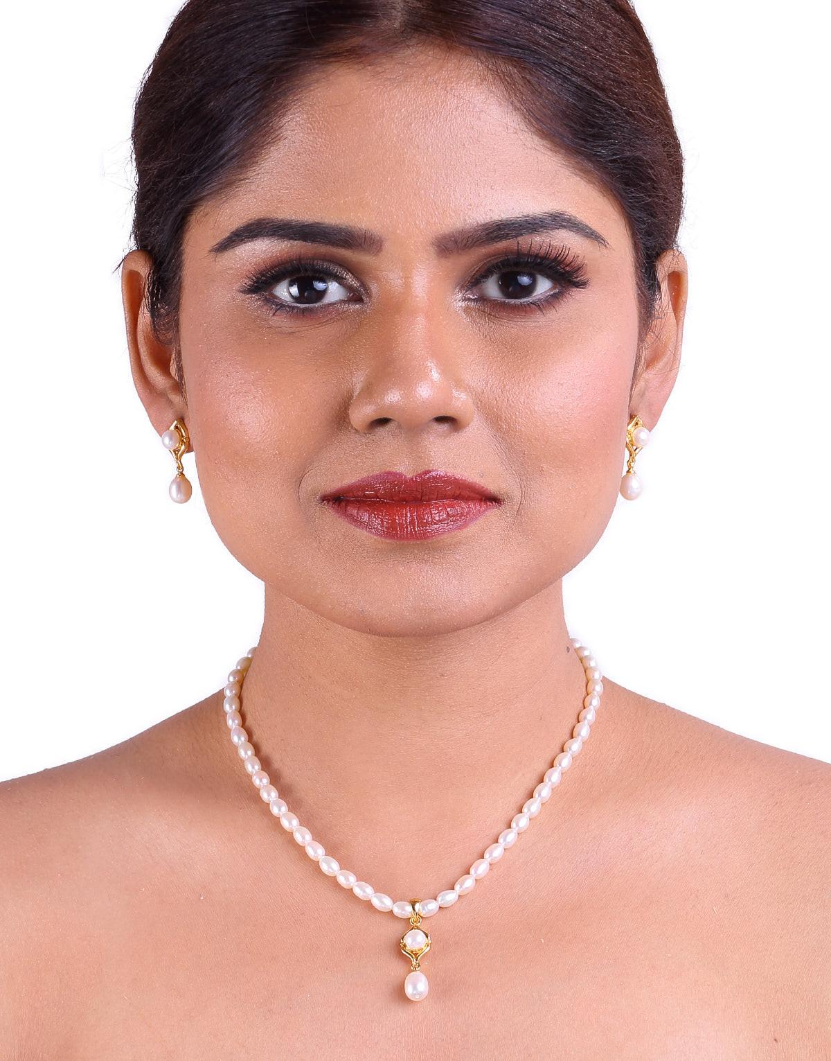 White Oval-Shaped Beaded Pearl Set