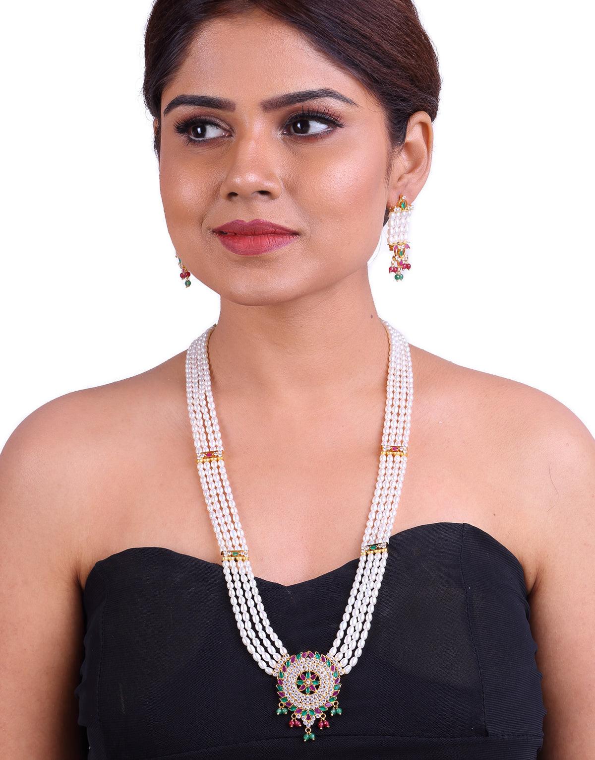 Traditinal Rani Haar With Freshwater Pearl & Semi Precious Stone