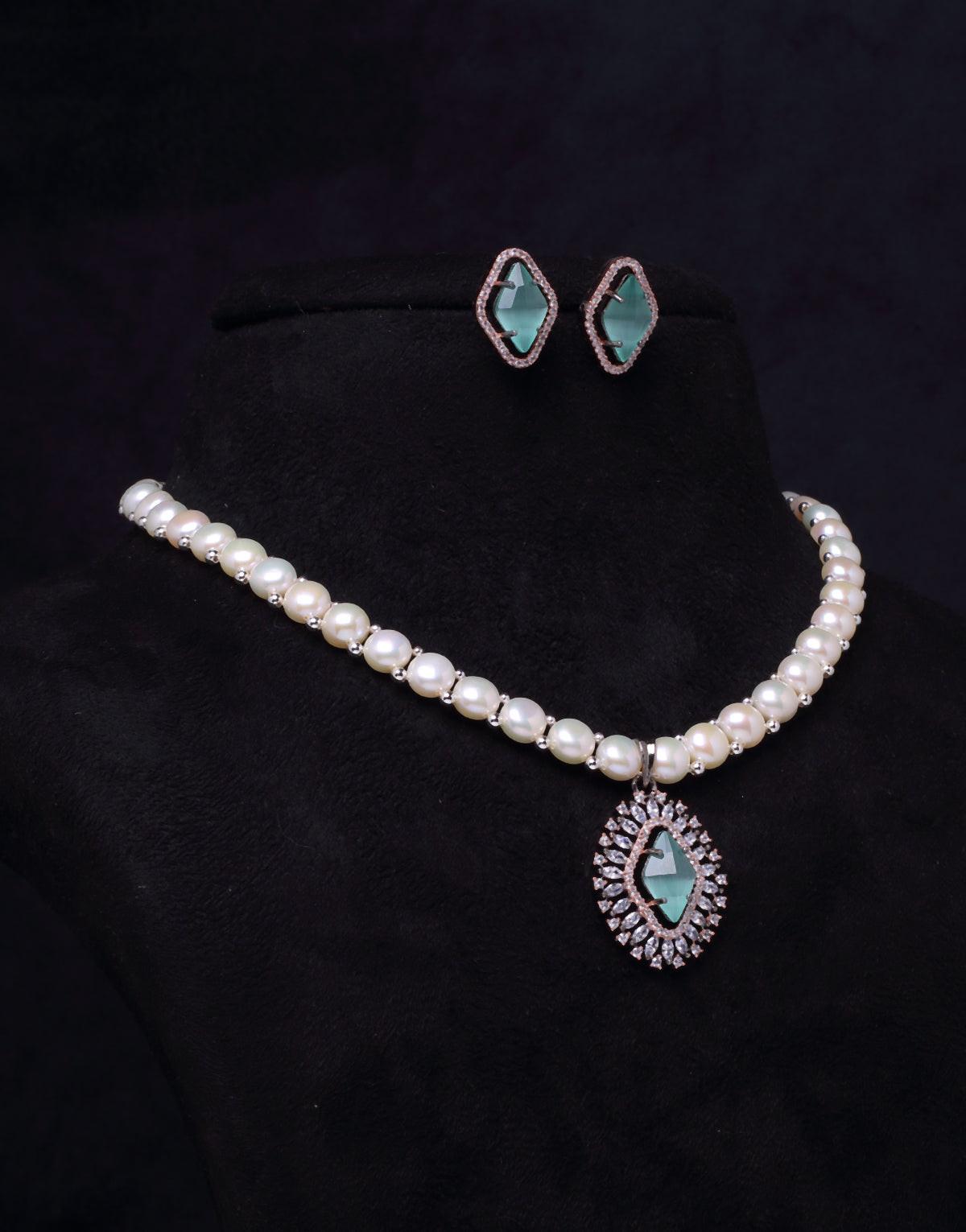 Extraordinary and Stunning Freshwater Button Pearl Set with Cz Semi Precious Stone