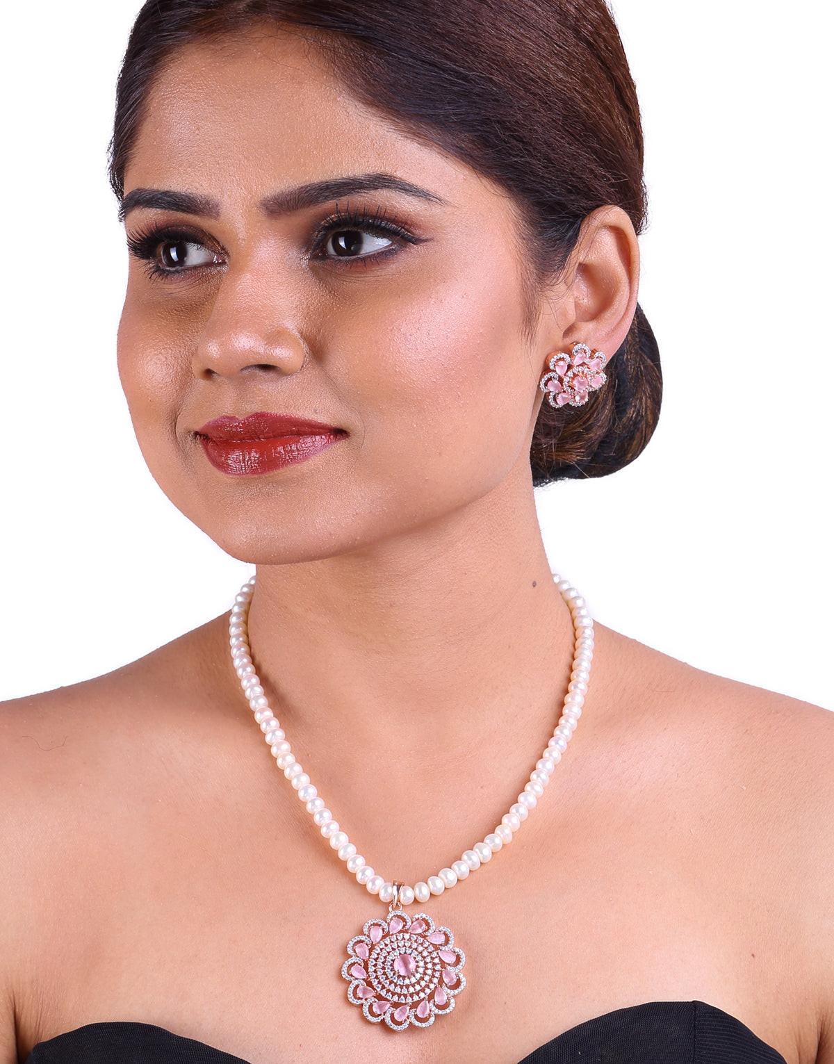 Sophisticated and Ideal Freshwater Pearl Set with Cz Semi Precious Stone