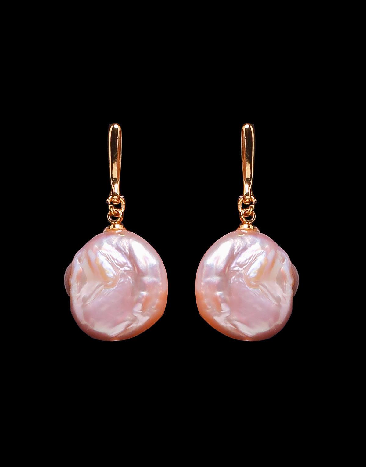 Freshwater Pink Baroque Pearl Hook Earring