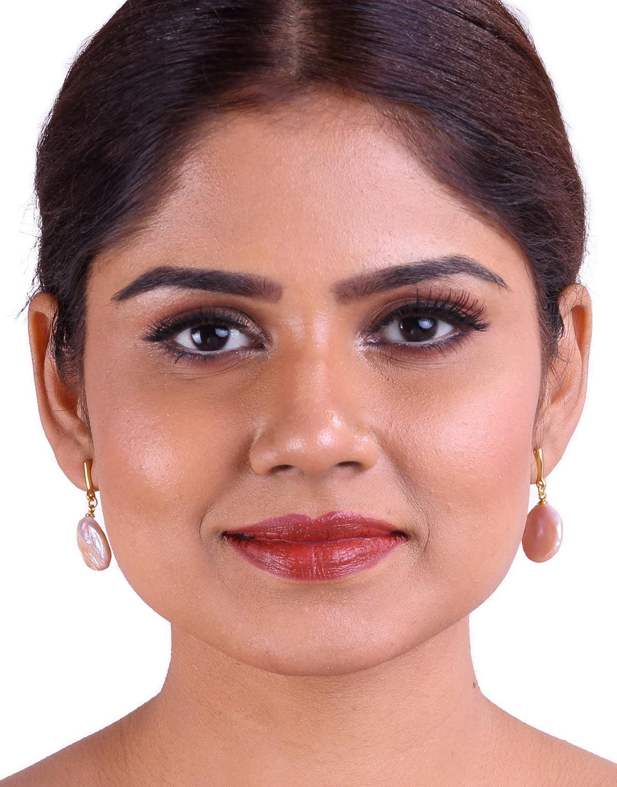 Freshwater Pink Baroque Pearl Hook Earring