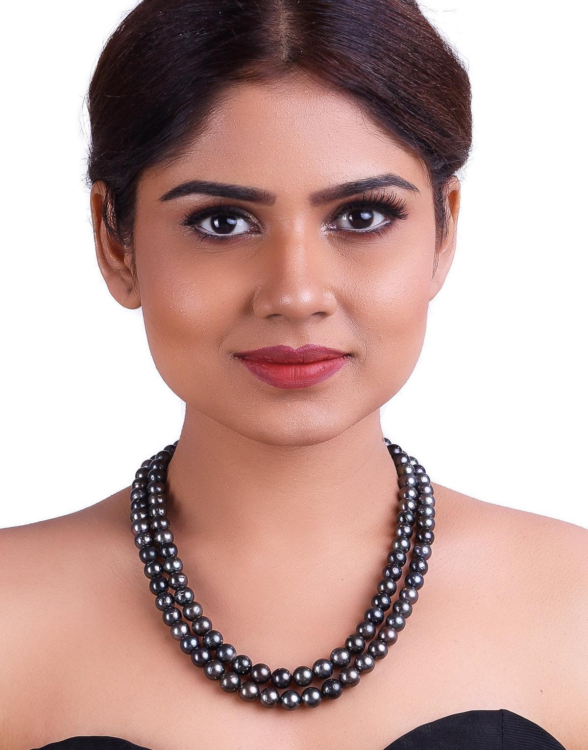 Black Tahitian Saltwater Pearl Necklace Natural Color 7.5–9.8mm
