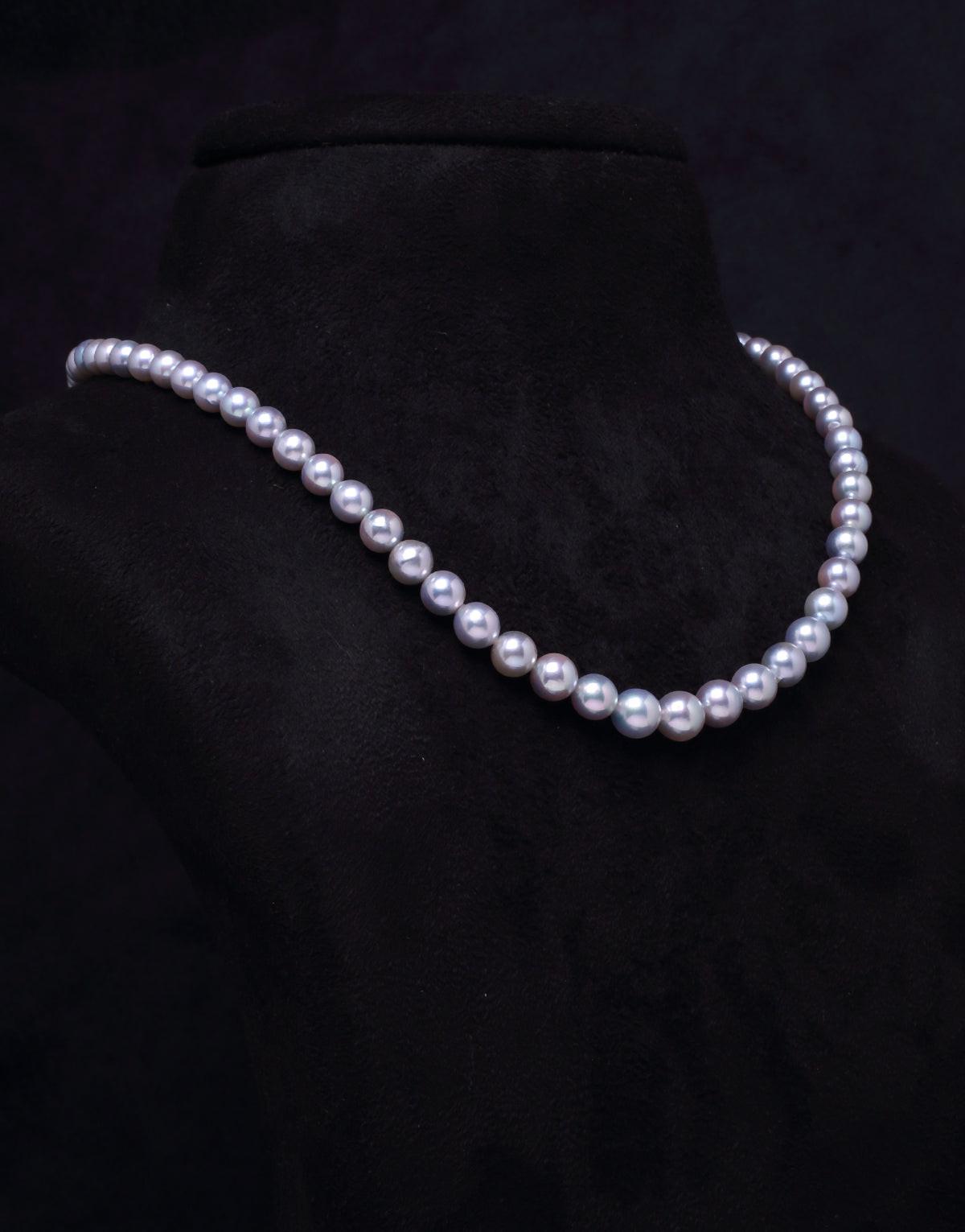 Grey Japanese Akoya Pearl Necklace, 6.0–8.5mm AAA Quality