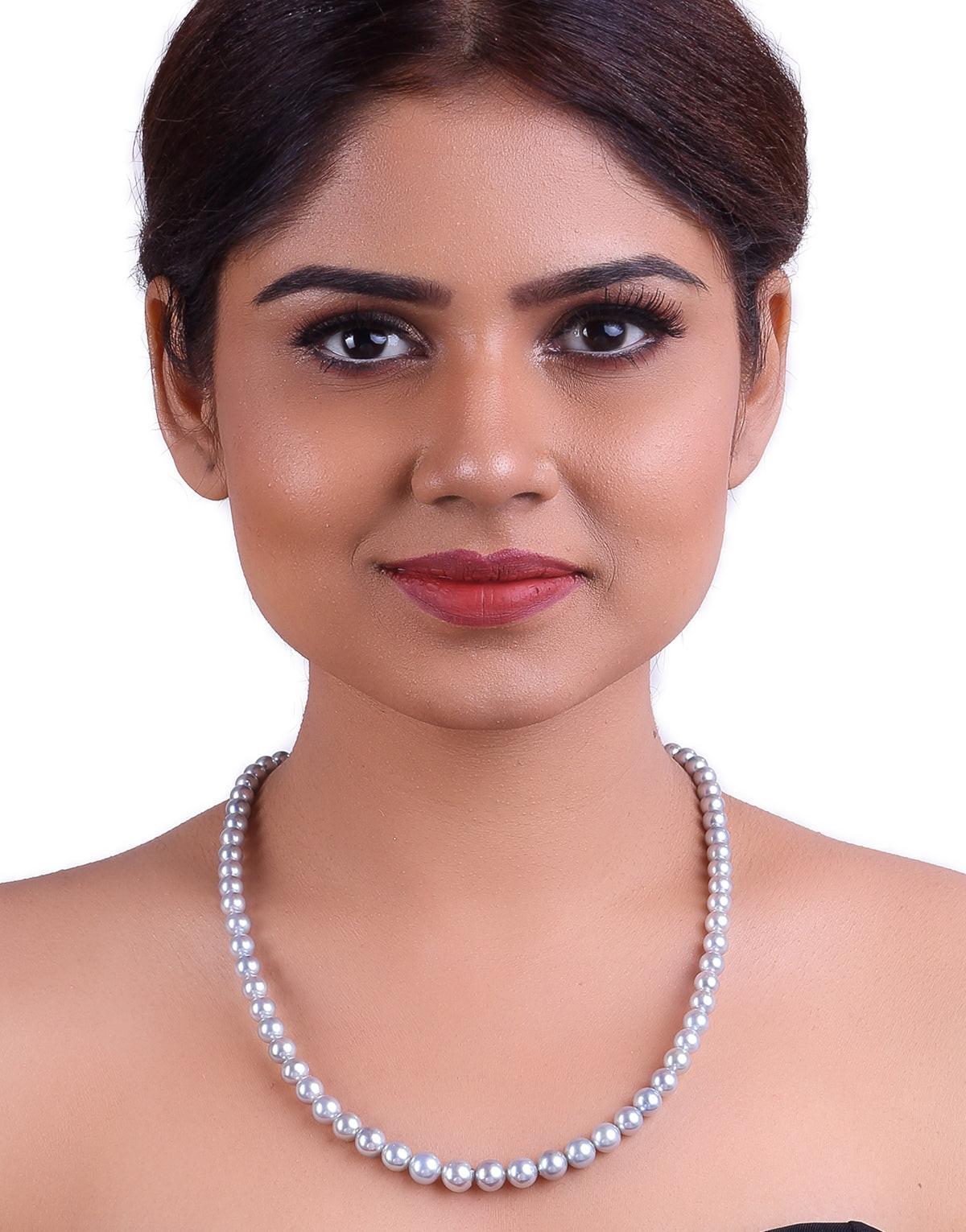 Grey Japanese Akoya Pearl Necklace, 6.0–8.5mm AAA Quality