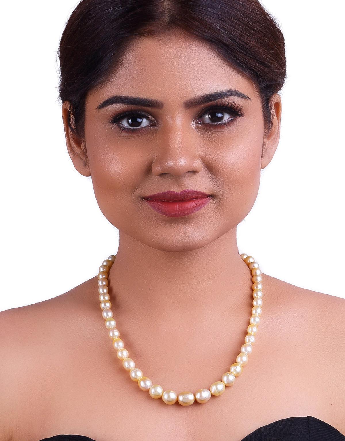 Drop Shape Natural-Color Golden South Sea Pearl Necklace, 8-11mm, A Quality