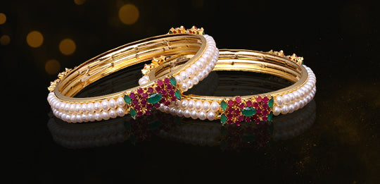 Buy quality White Oval Pearls Bangles JBG0052 in Hyderabad