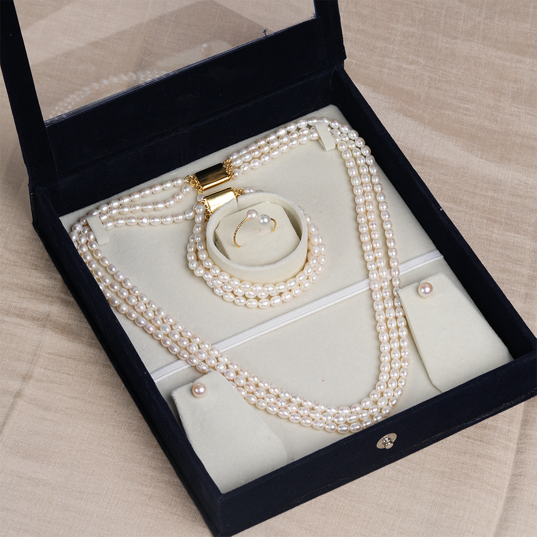 Freshwater Pearl Necklace Set with Bracelet, Earrings & Ring