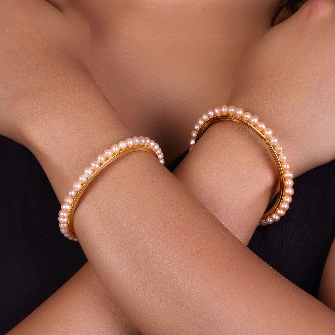 Round Single Line Pink Freshwater Pearl Bangles