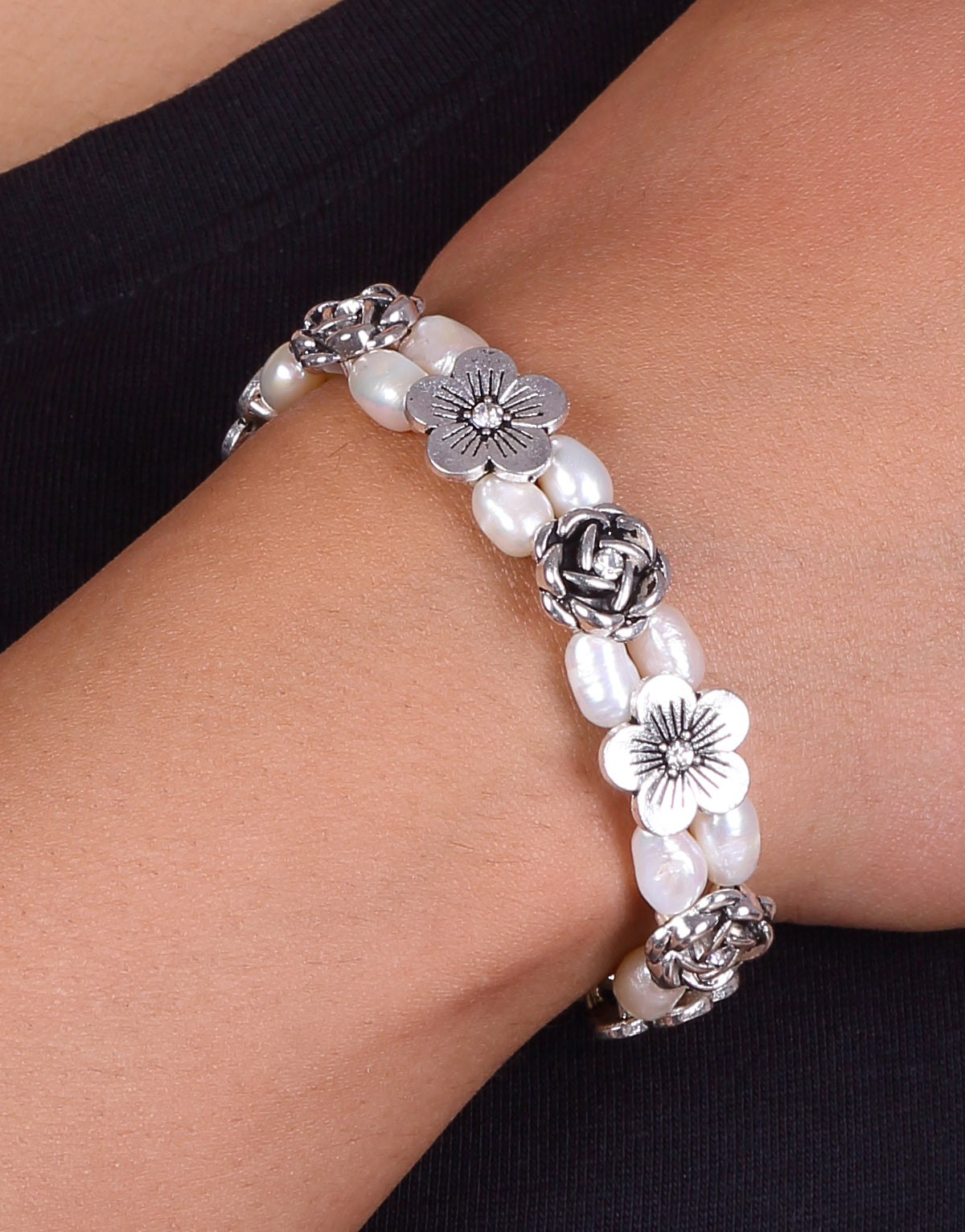 Buy quality Button Pearls & White Jaco Balls 3 Layers Elastic Bracelet  JBG0314 in Hyderabad